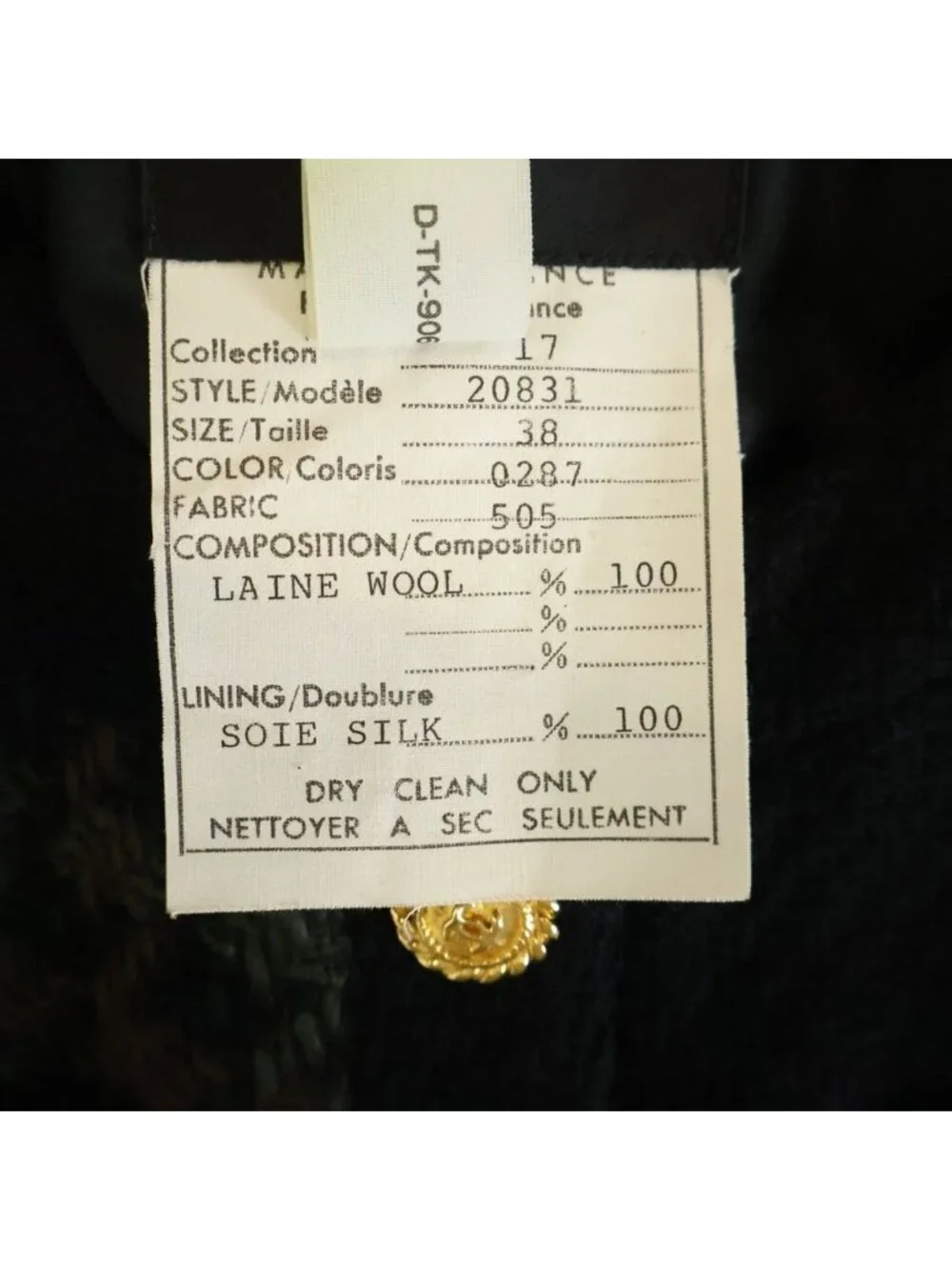 Chanel Coco Button Wool Tweed Set Vintage Collarless Jacket 38 Black Green Brown